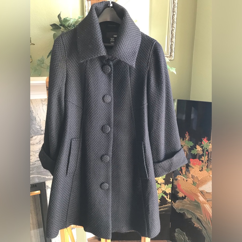 H&M Textured Black Pea Coat